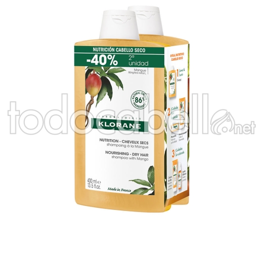 Klorane Al Mango Champú Nutritivo Para Cabello Seco Duo 2 X 400 Ml