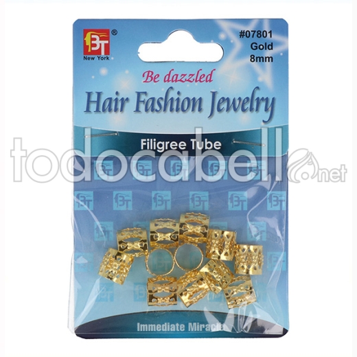 Beauty Town Tubo Filigrana Bolitas Metal 8mm Dorado (07801)