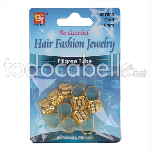 Beauty Town Tubo Filigrana Bolitas Metal 10mm Dorado (07803)