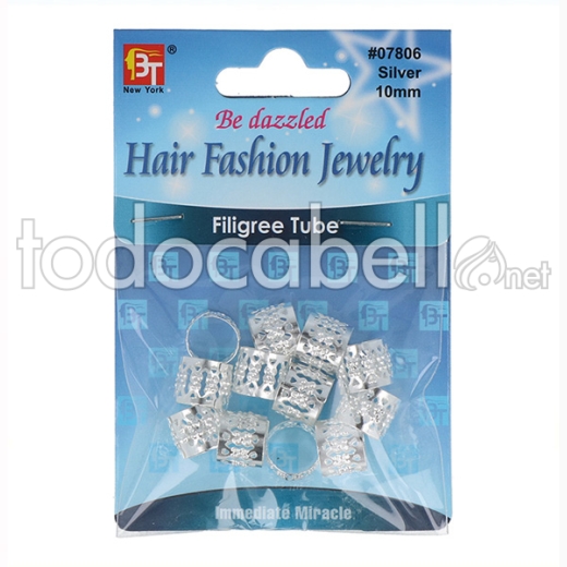 Beauty Town Tubo Filigrana Bolitas Metal 10mm Plateado (07806)