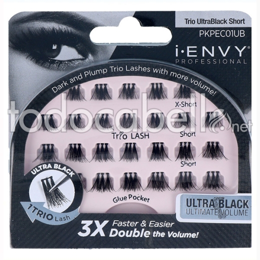 I Envy Individual Lash/pestañas Pro Trio Ultra Negro Corto (pkpec01ub)